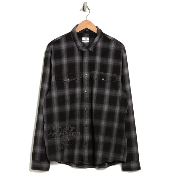 NWT Ksubi Consciousness Plaid Print Flannel Shirt Men's Size XL Ombre Gray Black - Picture 3 of 16